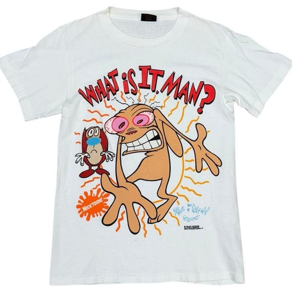 Vintage 90s Ren & Stimpy What is It Man? Graphic T-shirt White