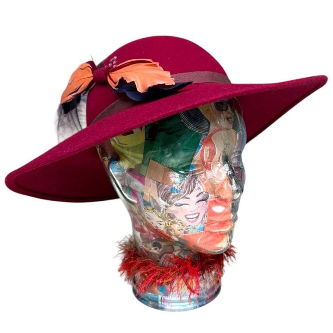 Vintage Burgundy Felt Hat Wide Brim Kurt Jr. by Tom Horn  display picture 2