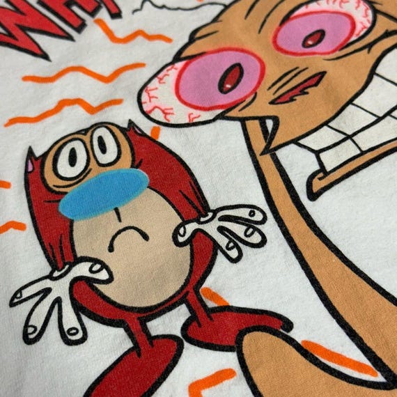 Vintage 90s Ren & Stimpy What is It Man? Graphic T-shirt White