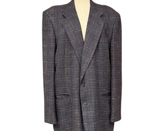 Givenchy Monsieur Vintage Charcoal Multicolor Plaid Wool Blazer Jacket Size 42R
