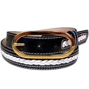Oscar de la Renta Black and Tan Haircalf Belt with Decorative Buckle sz S Oscar de la Renta Women main image 4