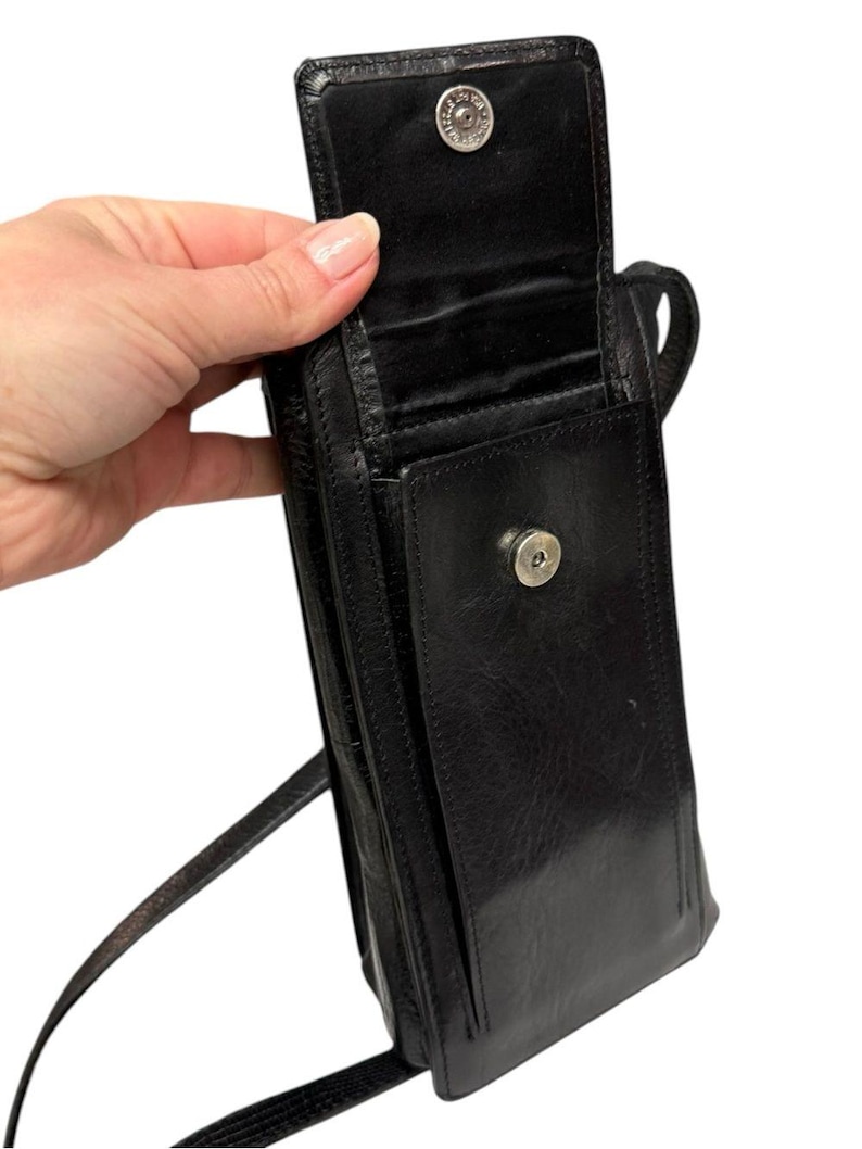 Vintage Brighton Black Leather Organizer Wallet Crossbody Clutch Medallion 画像 5
