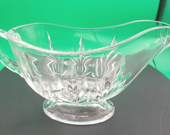 Vintage helder persglas kristallen sauskom met wilgenpatroon