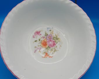 Bol de cerámica vintage de los años 50 de 18,4 cm (7-1/4") para servir, con bordes festoneados, marcado "Made In Japan", diseño floral.