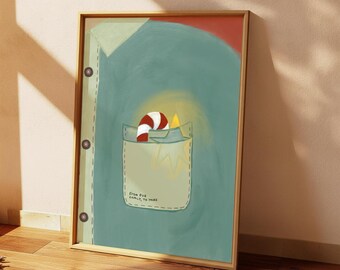 Candy Cane in Pocket Kerst afdrukbare muurkunst - digitale download pdf Vakantiedecor