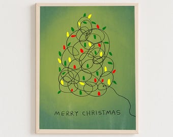 Christmas Lights Art Print – Minimalist Holiday Wall decor, Modern Christmas Tree Printable