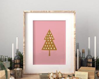 Impresión artística minimalista de árbol de Navidad: arte mural navideño escandinavo / Ilustración festiva moderna / Descarga digital