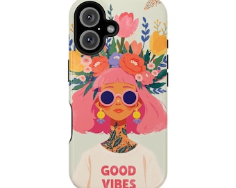 Funda para teléfono Good Vibes Floral Girl / Funda magnética resistente a los impactos