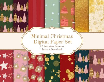 Papeles digitales navideños minimalistas / 14 patrones navideños + A4 extra / Fondos invernales acogedores / Descarga instantánea