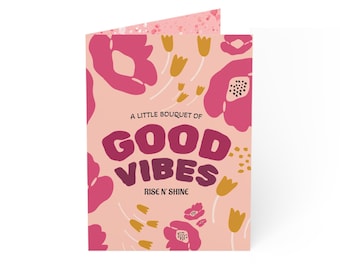 Tarjeta de felicitación floral "Good Vibes" / Interior en blanco / Opciones de paquete: 1/10/30/50