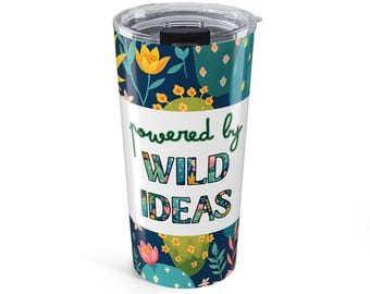 Vaso térmico de viaje de 20 oz con diseño floral, fabricado por Wild Ideas.