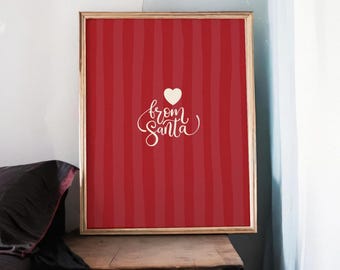 De parte de Santa con cariño: Impresión artística con tipografía navideña minimalista / Decoración festiva para la pared