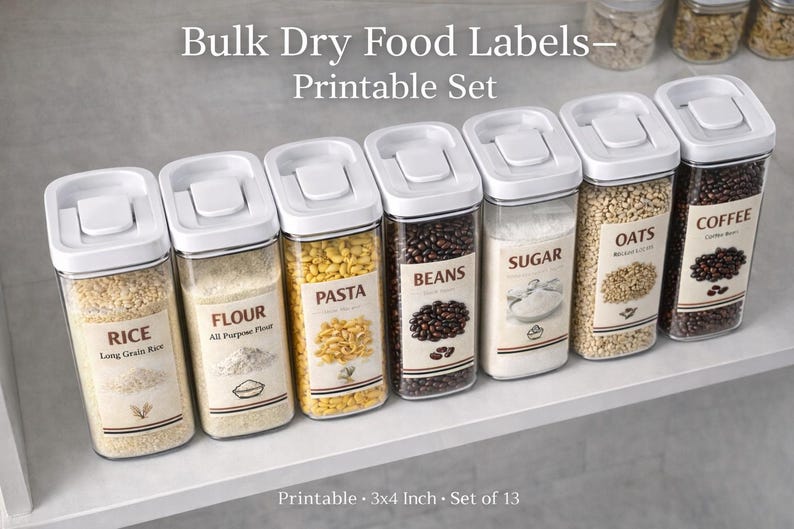 Pantry Jar Labels | Minimalist Kitchen, Bulk Food Storage (digital ...