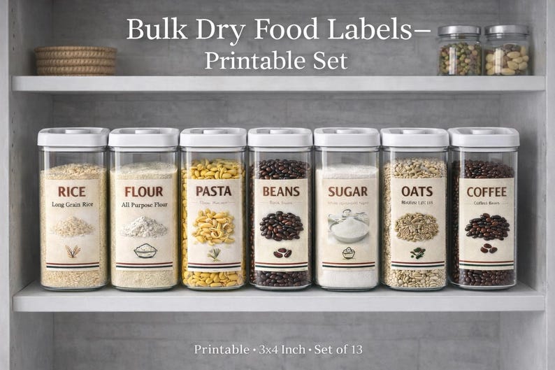 Pantry Jar Labels | Minimalist Kitchen, Bulk Food Storage (digital ...