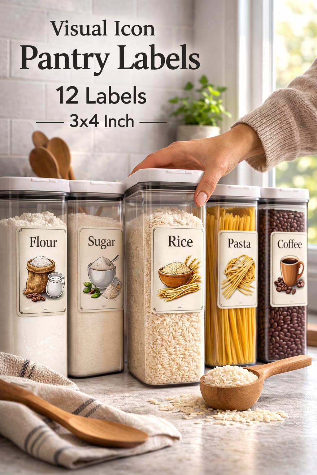 Visual Icon Pantry Labels | Illustrated Kitchen Jar Stickers ...