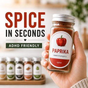 Spice Labels | Color Coded Jar Labels | ADHD Friendly Kitchen Organization | Easy Read Spice Labels | Quick Find Pantry System