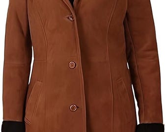 Handgefertigte Braune Wildleder Trenchcoat | Faux Shearling gefütterte Winterjacke