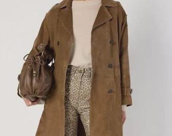Real Suede Leather Coat Women | Handmade Long Jacket | Stylish Warm Winter Wear