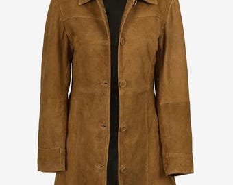 Light Brown Suede Car Coat for Women | Handmade Genuine Leather Jacket