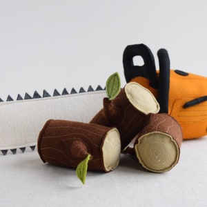 PDF Sewing Pattern - Chainsaw & Log Felt Soft Toy Sewing Pattern + Tutorial - plush toy log + chainsaw softie pattern for wee lumberjacks