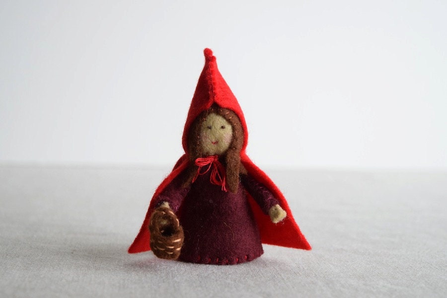 PDF Sewinf PATTERN - Red Riding Hood Finger Puppet Sewing Pattern - DIY Mini plushie tutorial for felt Little Red Riding Hood soft toy
