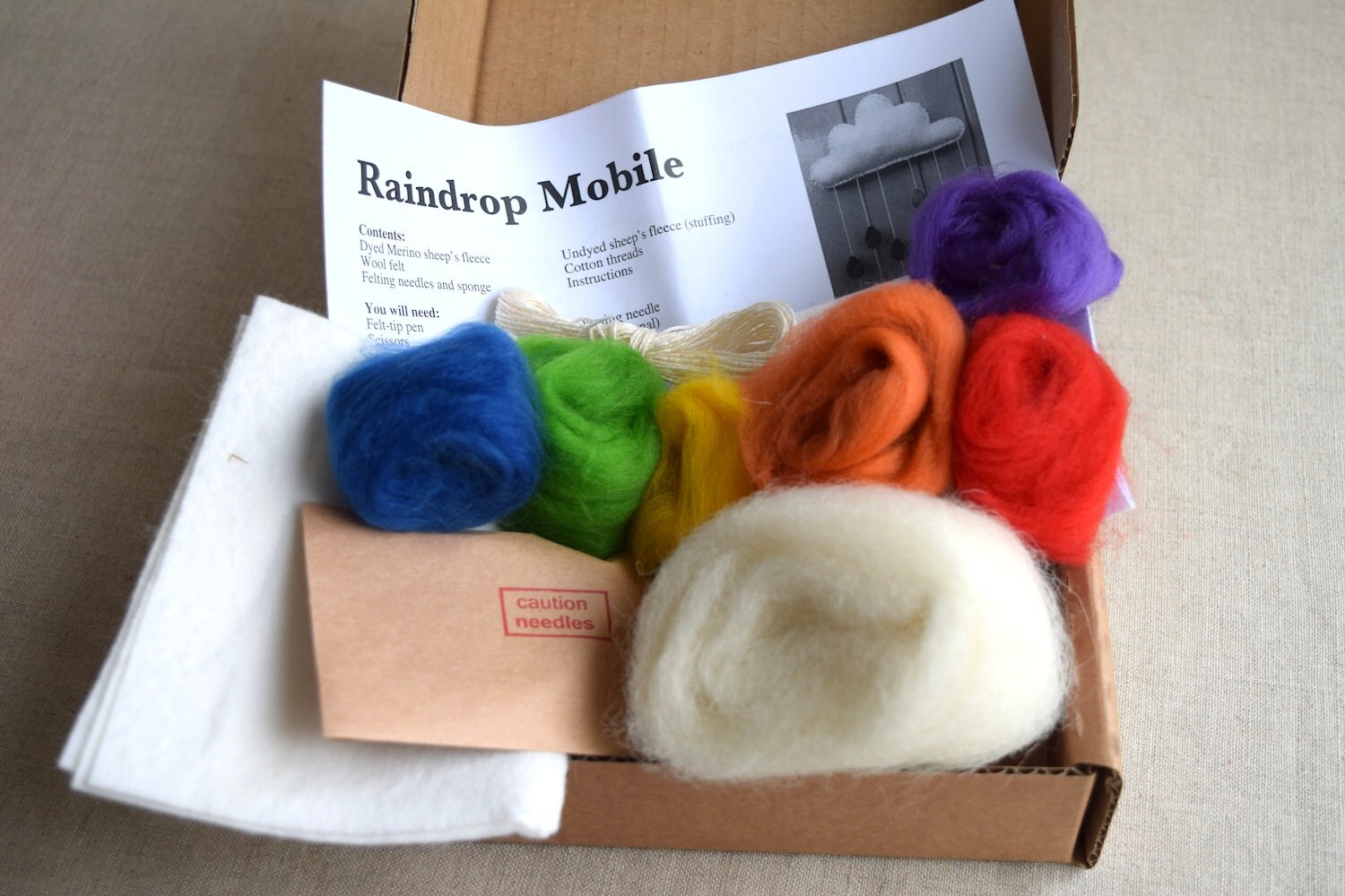 Needle Felt Raindrop Mobile Kit Rainbow colours Etsy