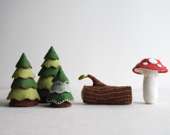 PDF Sewing PATTERN - Woodland playset sewing pattern - DIY embroidery tutorial for toadstool, log and trees softies – woodland soft toys