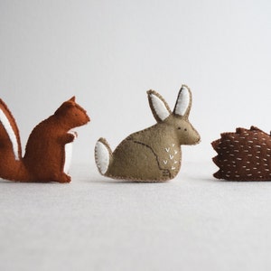 PDF Sewing PATTERN for Woodland animal playset DIY embroidery sewing pattern for rabbit, squirrel & hedgehog softies soft toy tutorial image 1