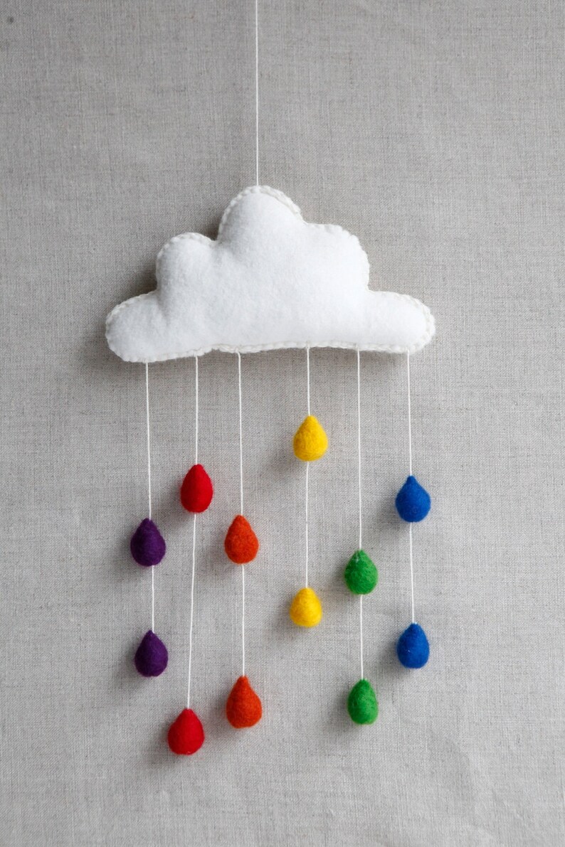 Needle Felt Raindrop Mobile Kit Rainbow colours Etsy