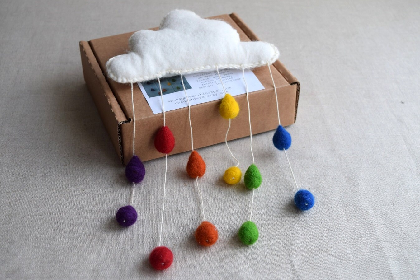 Needle Felt Raindrop Mobile Kit Rainbow colours Etsy