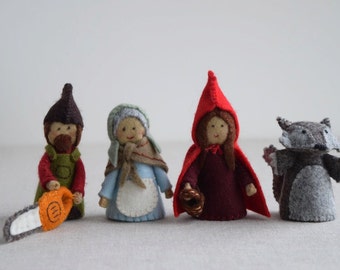 PDF Sewing PATTERN -  Red Riding Hood sewing pattern playset: Red, Grandma, Wolf + Woodsman/Woodswoman Finger Puppet sewing tutorials