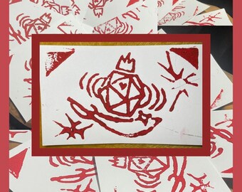 Dungeons and Dragons Linoprint Card