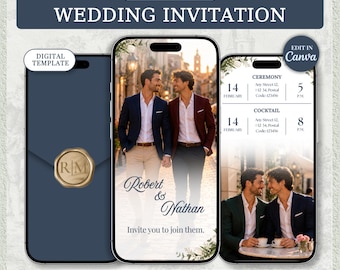 Video Wedding Invitation | Animate Canva Template | Editable Navy Blue Invite | Digital Download