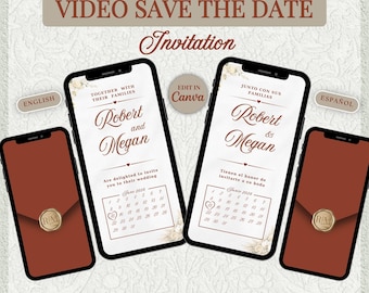 Terracotta Save The Date Video Invitation: Editable Canva Wedding Invite Template (Digital Download)