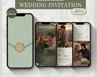Mobile Video Wedding Invitation: Canva Template, Minimalist Invite (Digital Download)