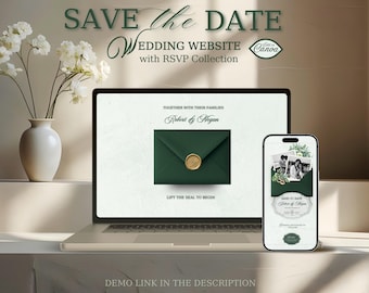 Wedding Website Template, Old Money Olive Green Save the Date, Elegant Digital Invite (RSVP Collection)
