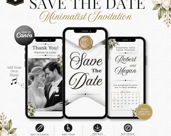 Animated Save the Date Video Invitation, Minimalist Canva Template (Digital Download)