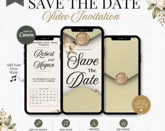 Animated Wedding Save the Date Video Invitation, Editable Canva Template (Digital Download)