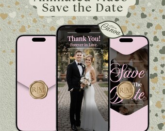 Animated Wedding Save the Date Video, Mobile Invitation (Canva Template)