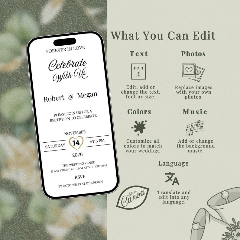 Digital Wedding Reception Invitation: Modern Reception Party Invite ...