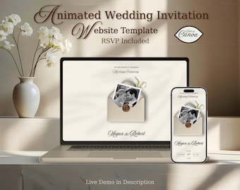 Hochzeitswebsite-Einladung, animierte Antwortkartenvorlage, digitale Einladung, bearbeitbare Canva-Vorlage