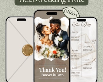 Animiertes Hochzeitseinladungsvideo, Canva bearbeitbare Vorlage, WhatsApp einladen, digitaler Download, Speichern Sie das Datum