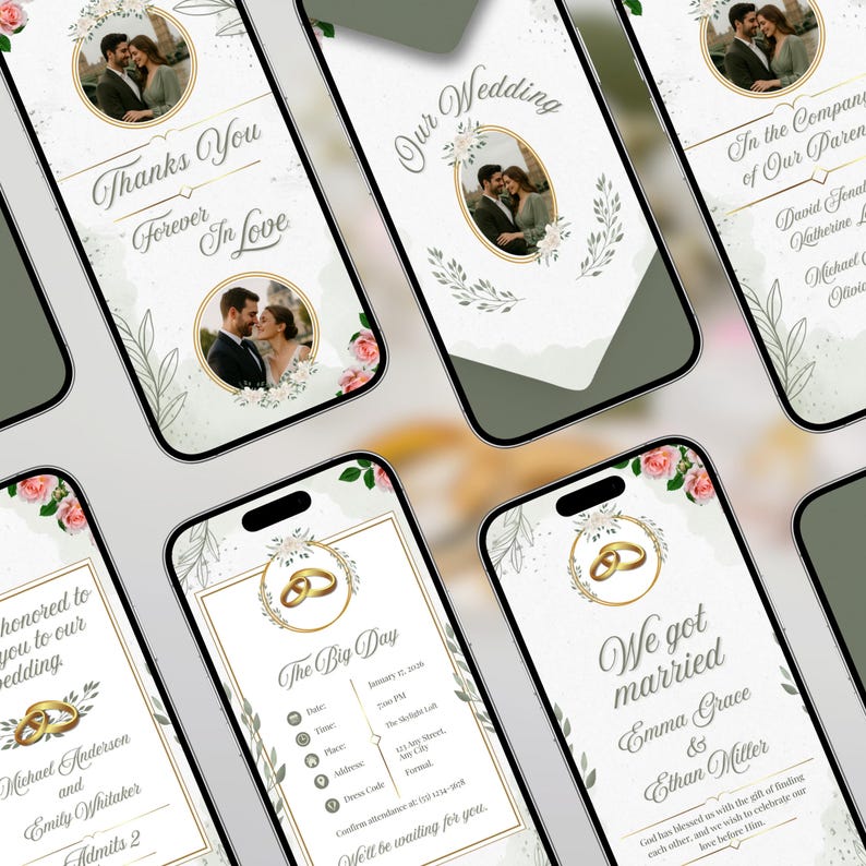Template Wedding Video Invitation: Elegant Floral Digital Wedding, WhatsApp Invite (Canva Editable) image 4