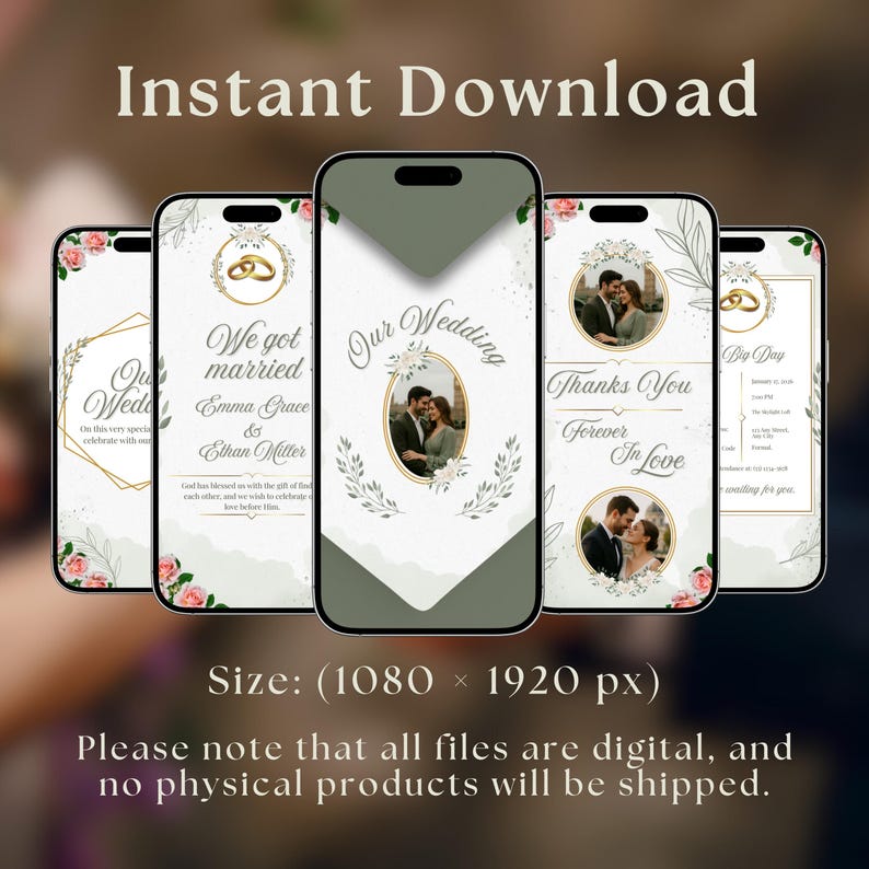 Template Wedding Video Invitation: Elegant Floral Digital Wedding, WhatsApp Invite (Canva Editable) image 2