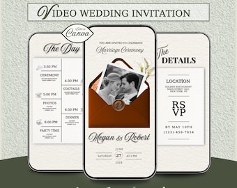 Animierte Hochzeitseinladung Video, Terrakotta Hochzeitseinladung, bearbeitbare Canva Vorlage, digitaler Download
