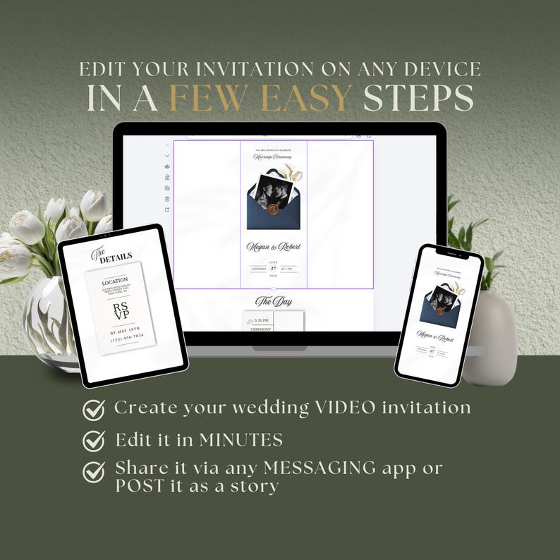 Web Wedding Animated Invitation Canva Template, Easy RSVP, Customizable ...