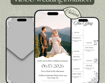 Animated Wedding Invitation: Elegant Digital Wedding Video (Canva Template, Instant Download)