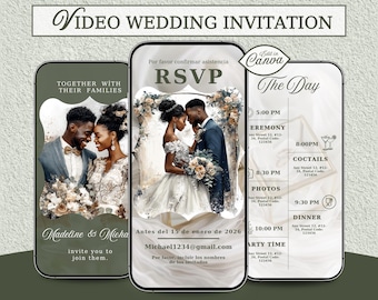 Animiertes Hochzeitseinladungsvideo, Canva bearbeitbare Vorlage, WhatsApp einladen, digitaler Download, Speichern Sie das Datum