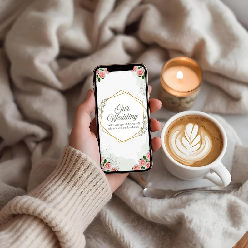 Template Wedding Video Invitation: Elegant Floral Digital Wedding, WhatsApp Invite (Canva Editable) image 6