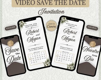 Minimalist Save The Date Video Invitation: Editable Canva Wedding Invite Template (Digital Download)